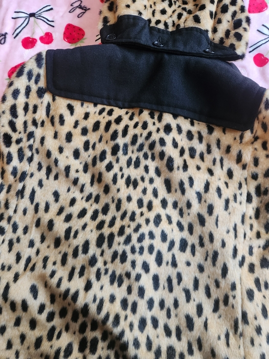 Juicy Couture Leopard Print Faux Fur Coat with Black Trim Gyaru Glam Gal - Picture 10 of 11